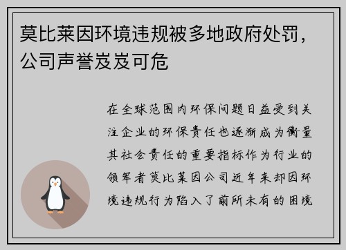 莫比莱因环境违规被多地政府处罚，公司声誉岌岌可危